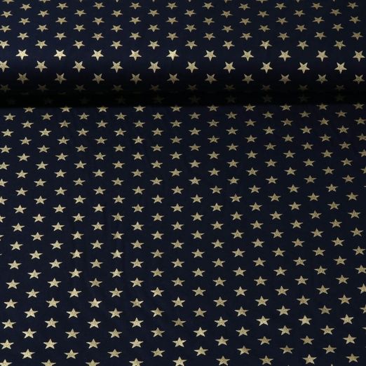 Popeline de coton - Etoiles Bleu Doré