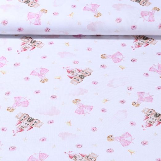 Cretonne de coton - Impression digitale Princesses Blanc