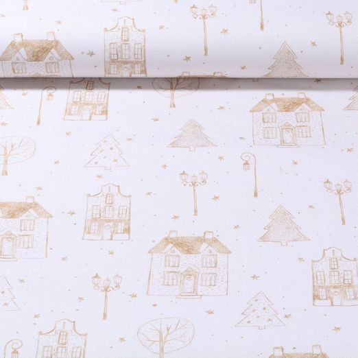 Toile de coton canevas - Impr. digi. Village de Noël Blanc