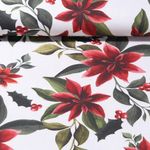 Toile de coton canevas - Impr. digi. Fleurs de Noël Blanc Multicolore