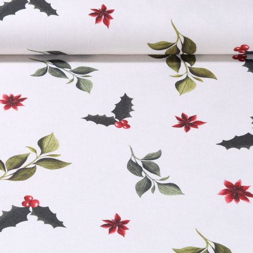 Toile de coton canevas - Impr. digi. Branches de Noël Blanc Multicolore