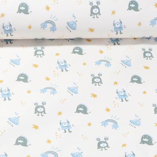 Tissu imperméable - Petits monstres Ecru