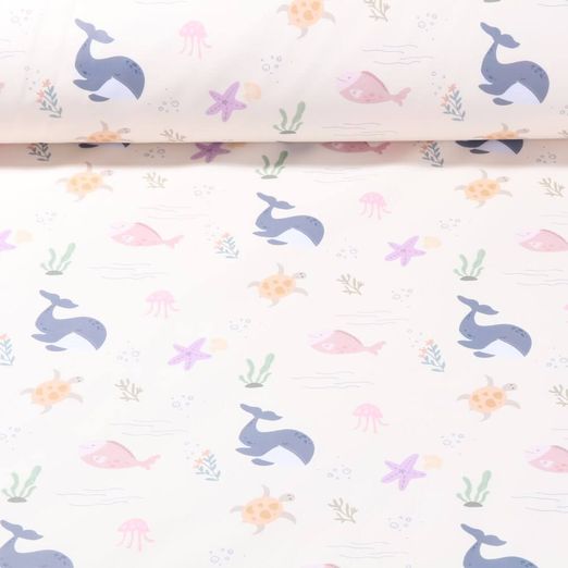 Tissu imperméable - Animaux marins Ecru