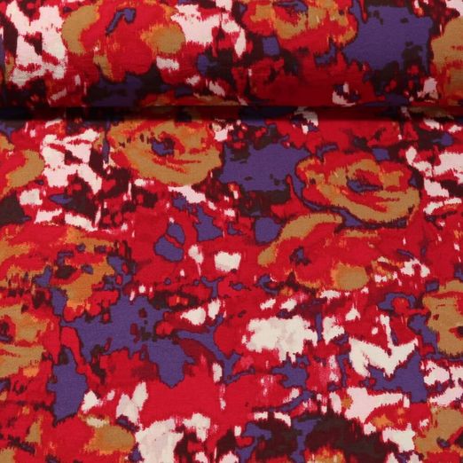 Viscose - Fleurs Abstrait Rouge