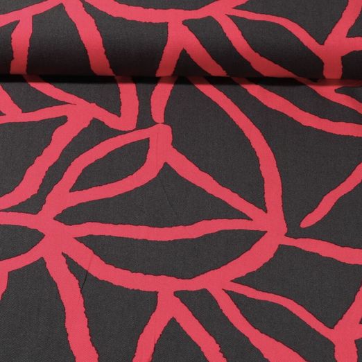 Viscose - Twill Abstrait Marron foncé Fuchsia
