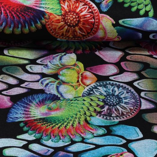 Jersey romanite - Motif abstrait Noir Multicolore