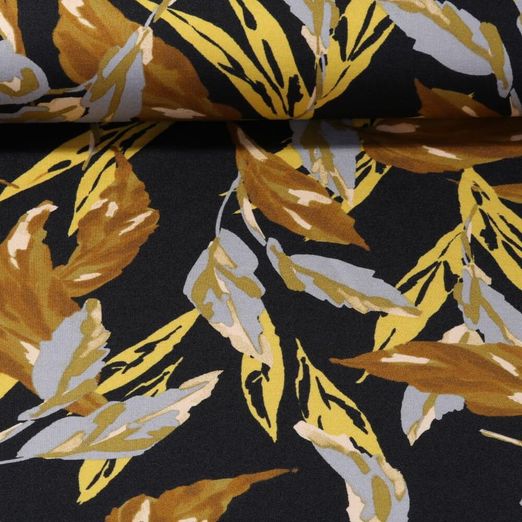 Jersey romanite - Feuilles Noir Jaune