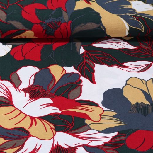Viscose - Crepe Grandes fleurs Vert sapin