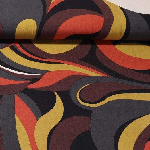 Viscose-Popeline - Gouttes Rétro Orange Jaune moutarde