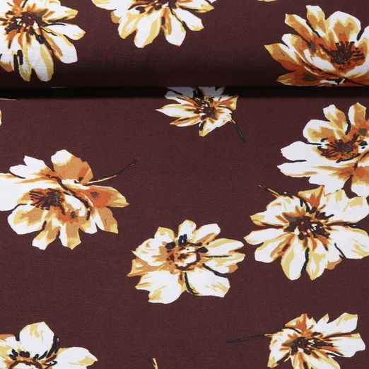 Viscose - Crepe Fleurs Marron chocolat