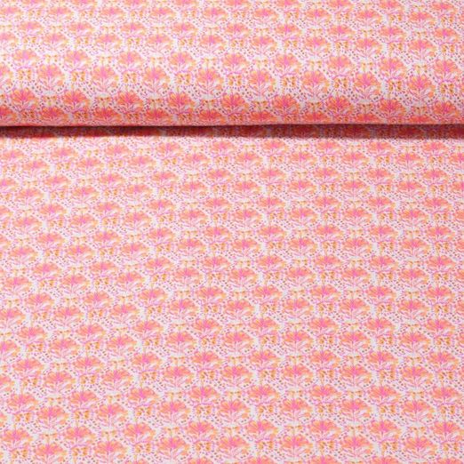 Tissu coton - Impression digitale Mélange Fleurs VintageOrange