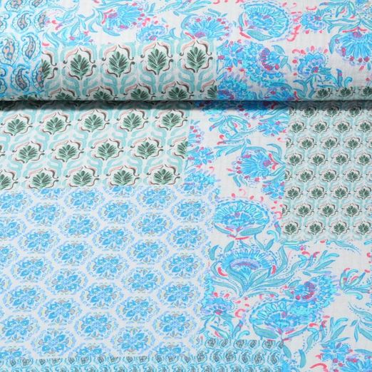 Baumwoll-Webware - Digitaldruck Vintage Mix Blau