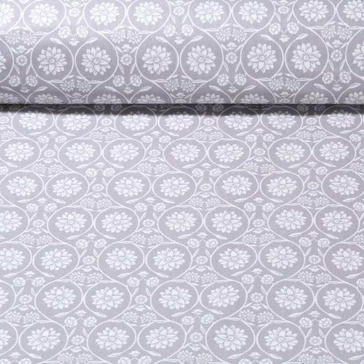 Coton enduit - Campagne Fleurs Gris