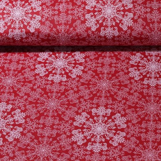 Baumwoll-Webware - Eiskristalle Rot 