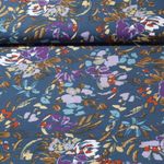 Popeline de viscose - Fleurs peintes Bleu jeans