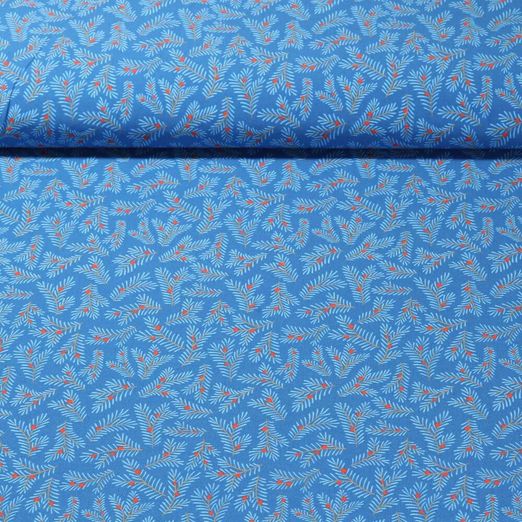 Popeline de coton bio - Hamburger Liebe Impression digitale Christmas Twigs Bleu