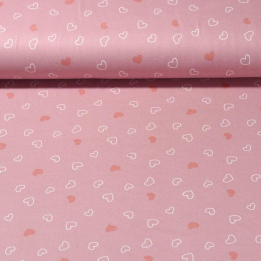 Jersey - Flanelle Coeurs Vieux rose
