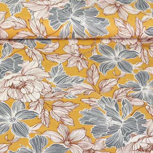 Coton enduit - Fleurs Curry