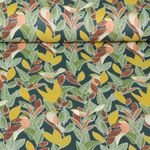 Coton enduit - Oiseaux et Feuilles Vert foncé