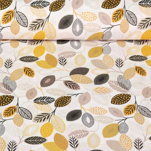 Coton enduit - Feuilles Blanc Curry