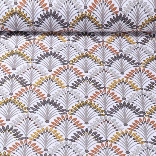 Coton enduit - Feuilles Blanc Marron Coton enduit - Feuilles Blanc Marron