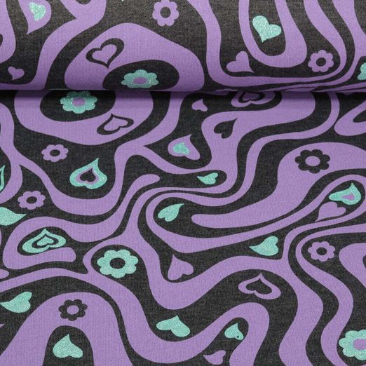 Sweat - Coeurs Paillettes Mélange violet