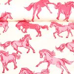Sweat été - French Terry Impression digitale Chevaux Ecru