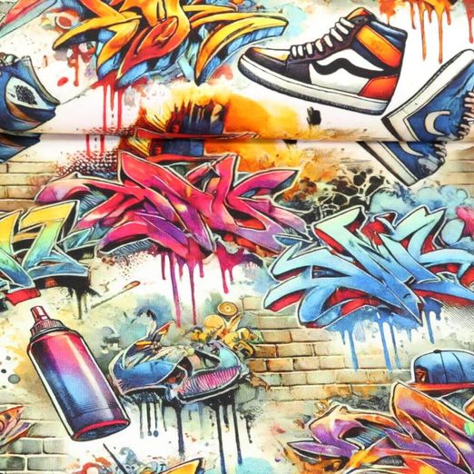 Sommersweat - French Terry Digitaldruck Graffiti Multicolor