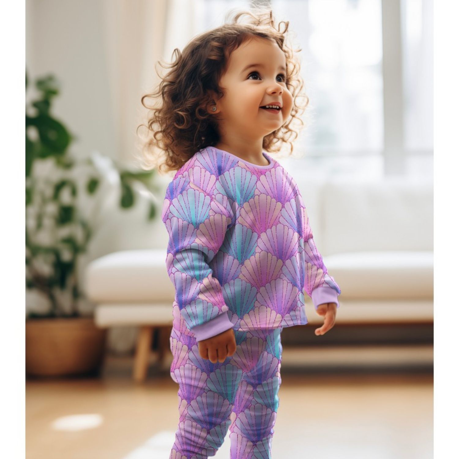 Sweat été - French Terry Impression digitale Coquillages Lilas-1 Sweat été - French Terry Impression digitale Coquillages Lilas-1