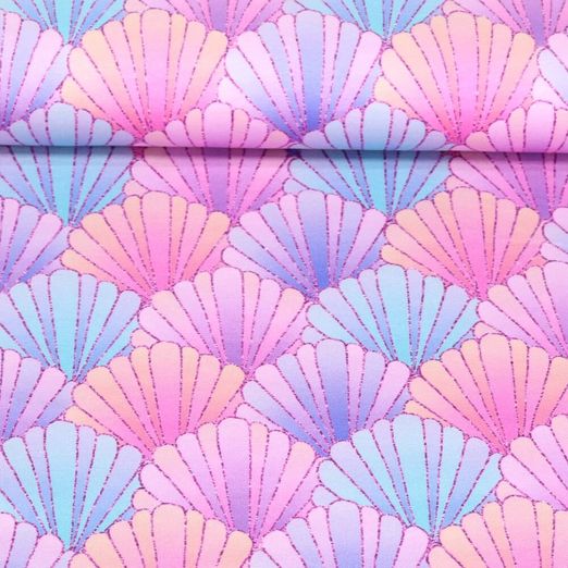 Sweat été - French Terry Impression digitale Coquillages Lilas