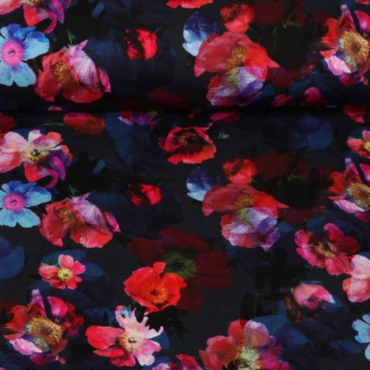 Sommersweat - French Terry Digitaldruck Blüten Navy