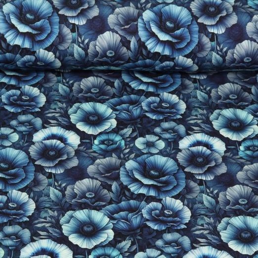 Sommersweat - French Terry Digitaldruck Blumen Blau