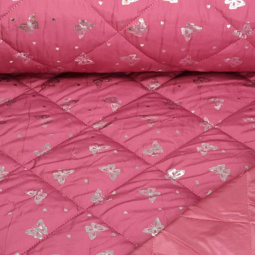 Tissu veste matelassé - Papillons Impression sur film Vieux rose