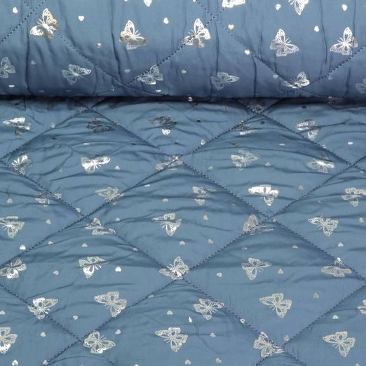 Tissu veste matelassé - Papillons Impression sur film Bleu jeans