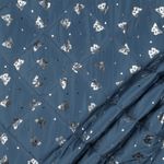 Gewatteerde Jasstof - Vlinders met Foliedruk Jeansblauw Gewatteerde Jasstof - Vlinders met Foliedruk Jeansblauw