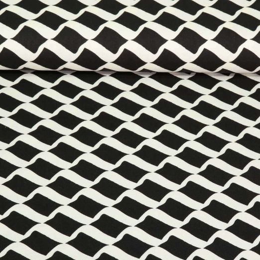 Toile de coton - Vagues Noir Blanc
