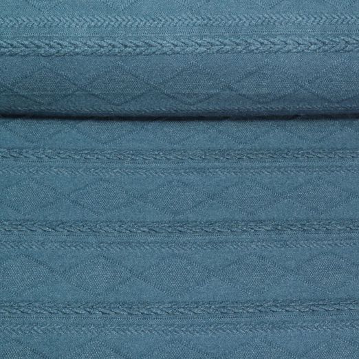 Jersey tricoté - Tresses et losanges Bleu pétrole Mélange