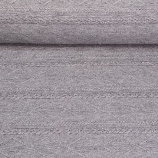 Jersey tricoté - Tresses et losanges Mélange gris clair