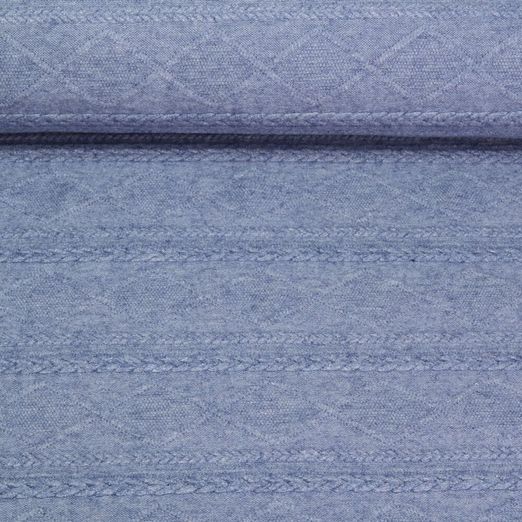 Jersey tricoté - Tresses et losanges Bleu jeans Mélange