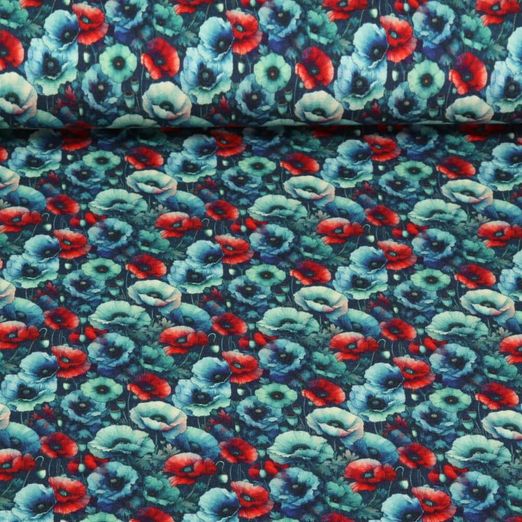 Viskosejersey - Digitaldruck Kleine Mohnblumen Navy 