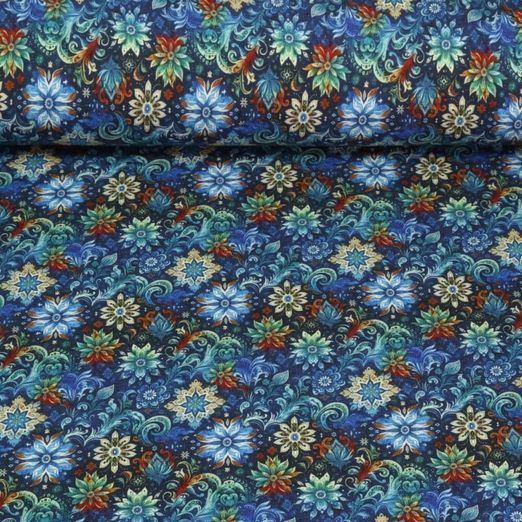 Viskosejersey - Digitaldruck Kleine Zauberblumen Blau