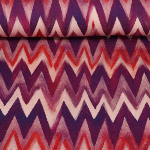 Jersey viscose - Impression digitale Zig zag  Rouge