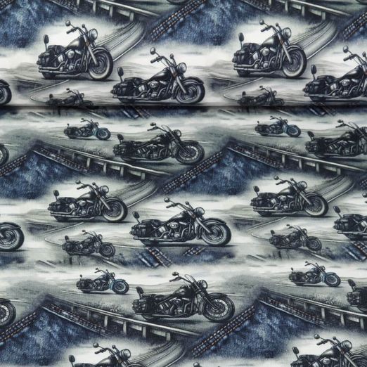 Sweat été - French Terry Impression digitale Motos Gris