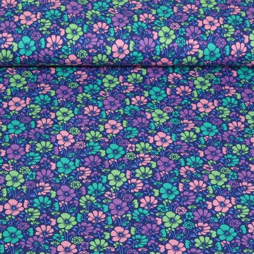 Coton enduit - Petites fleurs Bleu