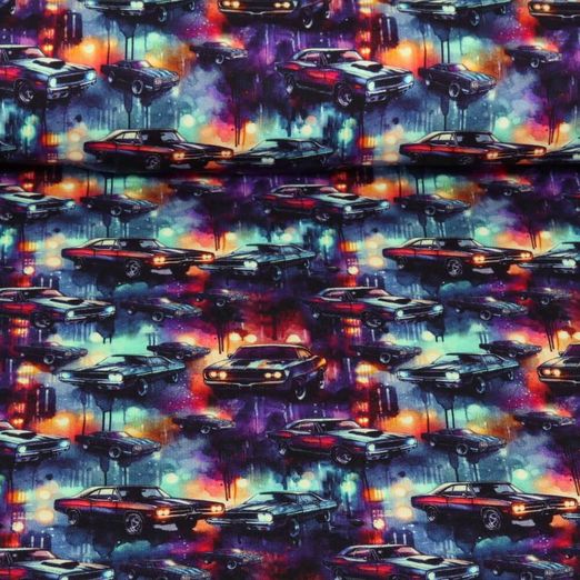 Sweat été - French Terry Impression digitale Voitures Multicolore