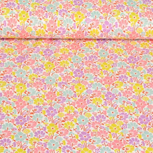 Coton enduit - Petites fleurs Blanc