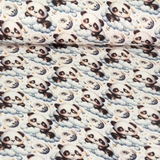 Baumwoll-Musselin - Double Gauze Digitaldruck Pandas Wolken Ecru