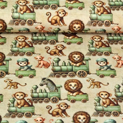Jersey - Digitaldruck Safaritiere Zug Beige