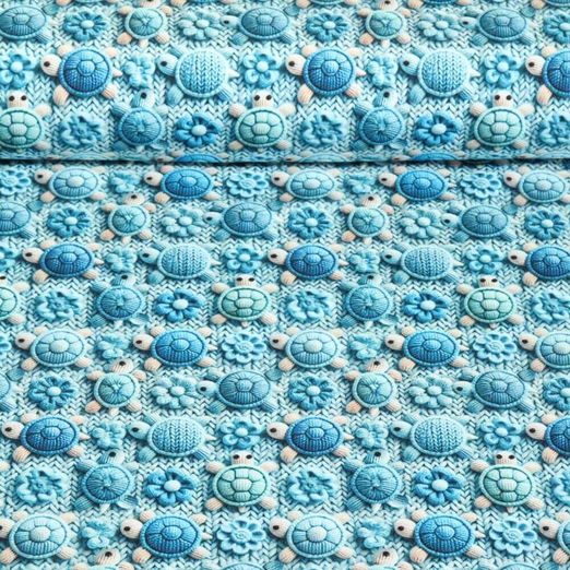 Jersey - Digitaldruck 3D Strickoptik Schildkröten Hellblau 