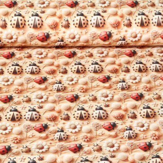 Jersey - Impression digitale 3D Coccinelles Marron clair